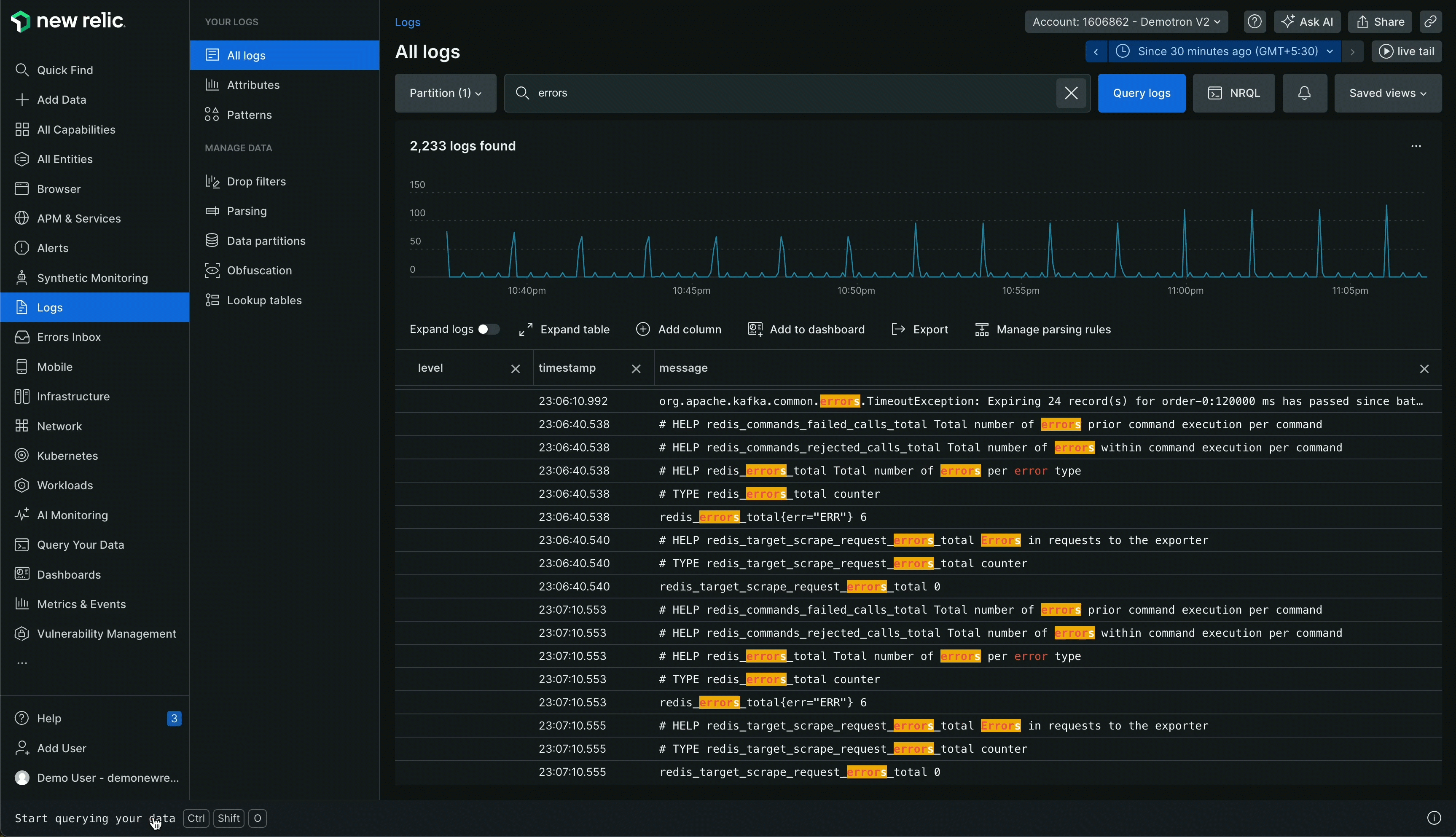 New Relic AI NRQL A screenshot showing how to query New Relic AI