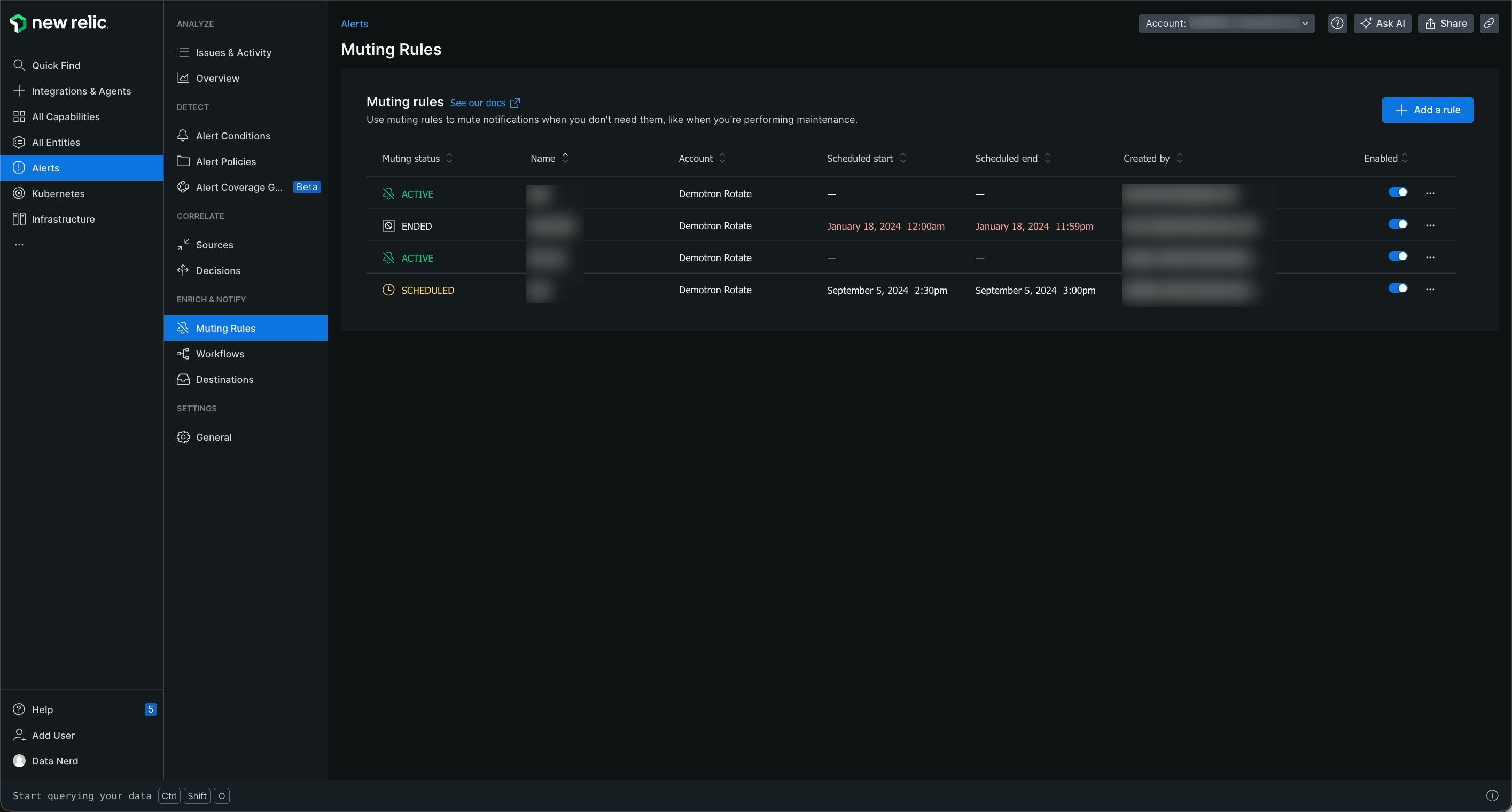 Manage muting rules Manage muting rules